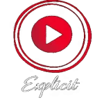 Rood-zwart afspeelicoon voor expliciete fotografie en video.